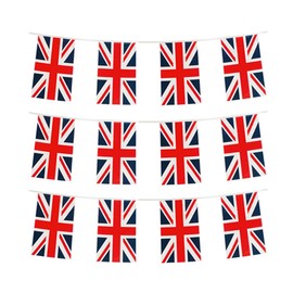 GrassVillage's Mega Value 10m/30ft Union Jack Bunting - 24 Flags Banner Extra Long Durable Lightweight & Reusable 2025 Olympics Euro Football UK Royal Celebrations Patriotic Theme Party Decorations
