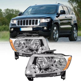 Headlights Assembly Pair for 2011-2013 Jeep Grand Cherokee & 2011-2017 Jeep Compass Halogen Headlights Headlamps L+R（white）
