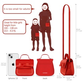 Girls Shoulder Bag Little Girls Handbag with Bow Knot Mini Flap Bag Purse Small Wallet Bag Crossbody Bag for Girls Kids Toddler Age 2-5 Years Old Height 80-110cm/31.5"-43.3" (Red)