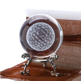3D Paperweight with Crystal Ball Flower of Life with Stand Unique Glass Ball with Laser Engraving Chakra Healing Grid Flower Ball for Decoration for Girlfriend, Wife, Mother and Aunt