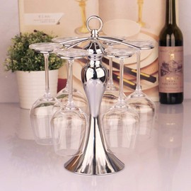 NUPTIO Tabletop Wine Glass Holder: Classic Silver 6 Wine Rack Stand Elegant Freestanding Stemware Storage Display Countertop - Metal Hanging Cup Organizer Drying Rack for Kitchen Bar