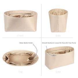 Purse Organizer Insert For Handbags, Silk Purse Organizer with Zipper, Silky Smooth, Bag Organizer For Speedy Neverfull Tote,onthego,Artsy, 6 Sizes (Medium, Silky Beige)