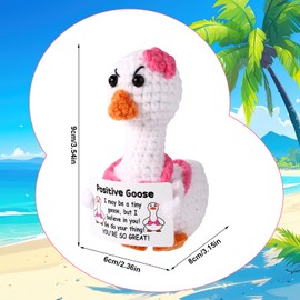 TOYMIS Positive Crochet Goose, Handcrafted Inspirational Knitted Goose Doll Support Gifts with Card Uplifting Emotional Animals for Office Desk and Home Decor