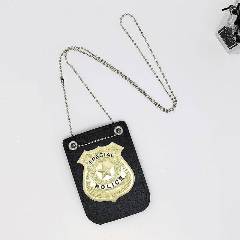 2 Pcs Police Badge Set with Chain and Belt Clip