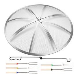 Baitedelai Fire Pit Spark Screen 30 Inch Round, Heavy Duty Stainless Steel Outdoor Fire Pit Screen Cover with Foldable Hook & Marshmallow Sticks, Mesh Spark Protector for Backyard, Camping, Beach