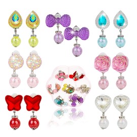 Hifot 7 Pairs Clip-on Earrings No Pierced Design Earrings Dress up Princess Jewelry Accessories for Girls Kids Toddler