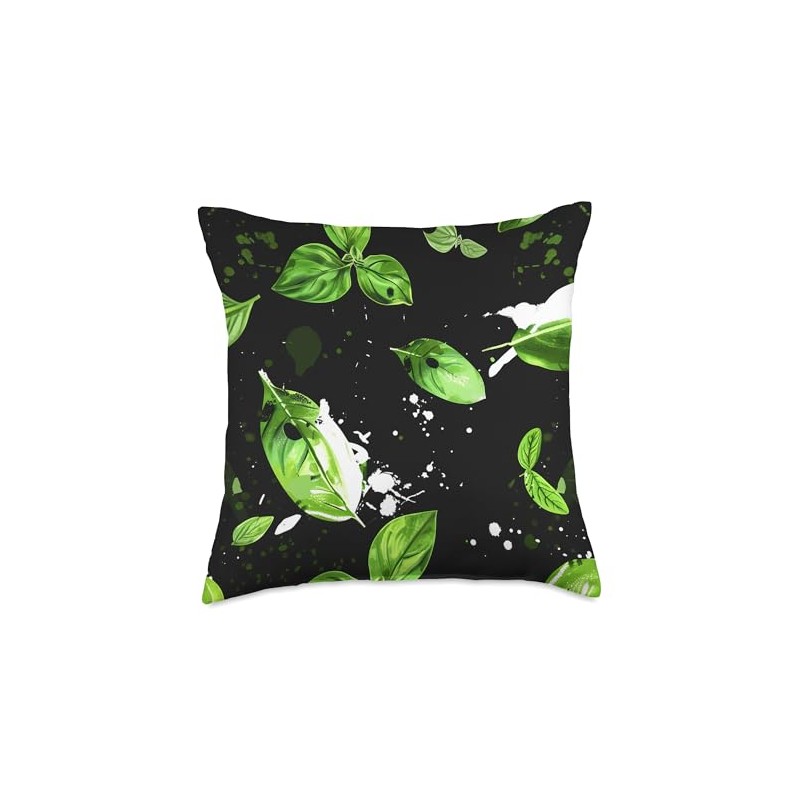 Basil Leaves Abstract Color Splash Throw Pillow