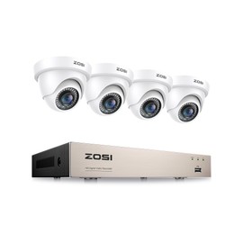 ZOSI 3K Lite 8CH H.265+ Home Security Camera System with AI Human/Vehicle Detection,Night Vision,5MP Lite 8 Channel CCTV DVR,4pcs 1080P 1920TVL 2MP Outdoor Indoor Surveillance Dome Cameras (No HDD)