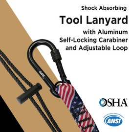 AFP American Flag Tool Lanyard, Shock Absorbing w/Aluminum Self-Locking Carabiner and Adjustable Loop, 15lb Weight Capacity