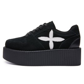 RoseG Women's Platform Shoes Cow Suede Punk Oxfords Lace Up Creeper Shoes White Flower Size7