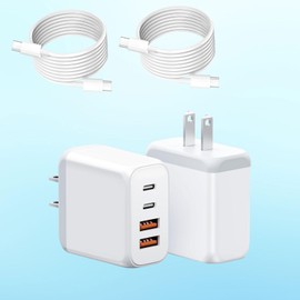 [2-Pack] USB C Wall Charger, 4-Port PD Power Adapter + QC Wall Plug Multiport Type C Charging Block Cube, A+C Charging Blocks USB-c Fast chargingCompatible with i Phone 15/14/13 (White)