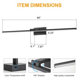 BrkNit LED Bathroom Vanity Light, Modern Bathroom Light Fixture Over Mirror (3000K/4000K/6000K, Dimmable), Vanity Light Bar with Angle Adjustable, 48 Inch, Black