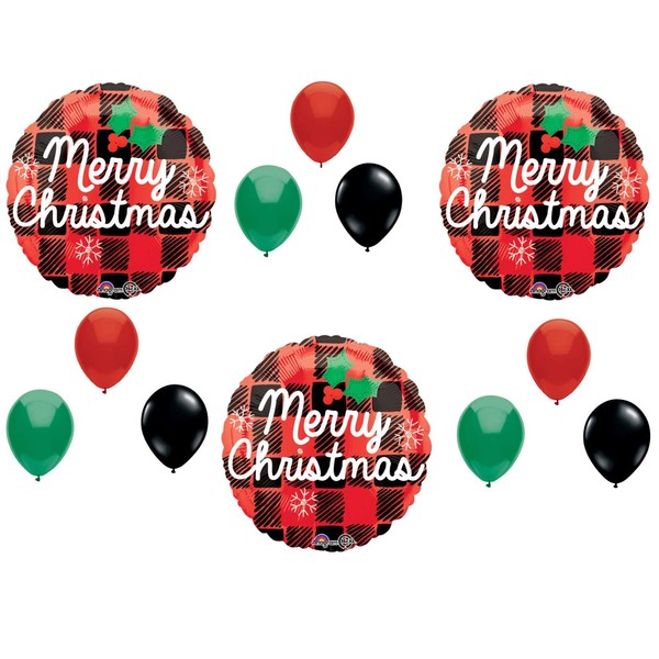 Red Buffalo Plaid Merry Christmas party Balloons Decorations Supplies