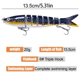 8-Piece Fishing Lure Set, Artificial Bait Wobbler Pike, Multi-Joint Pike Bait, Multi-Joint Perch Pike Bait, Fishing Gifts (2 Fish + 6 Wire)