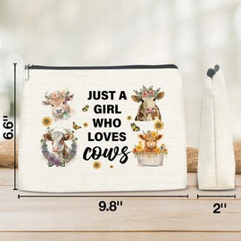 Cow Gifts for Girls Cow Lovers, Cow Lovers Gifts Makeup Bag for Girls Teen Girl Sister Daughter BFF Granddaughter, Just a Girl Who Loves Cows Cosmetic Bag Makeup Pouch
