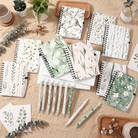 9 Sets Back to School Greenery A6 Spiral Notebooks Green Pens Set