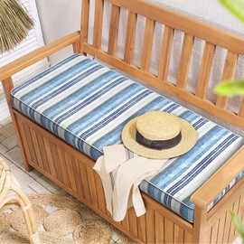 TWLEAR Outdoor Bench Cushion, Patio Furniture Cushion 48 x 18 x 3 Inch, Water Resistant Garden Sofa Swing Pad Settee Loveseat Couch Replacement Cushion, 1 Pack, Stripe Layered Blue