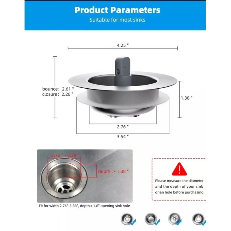 Hygie Rinse Upgraded 3 in 1 Kitchen Sink Drain Strainer
