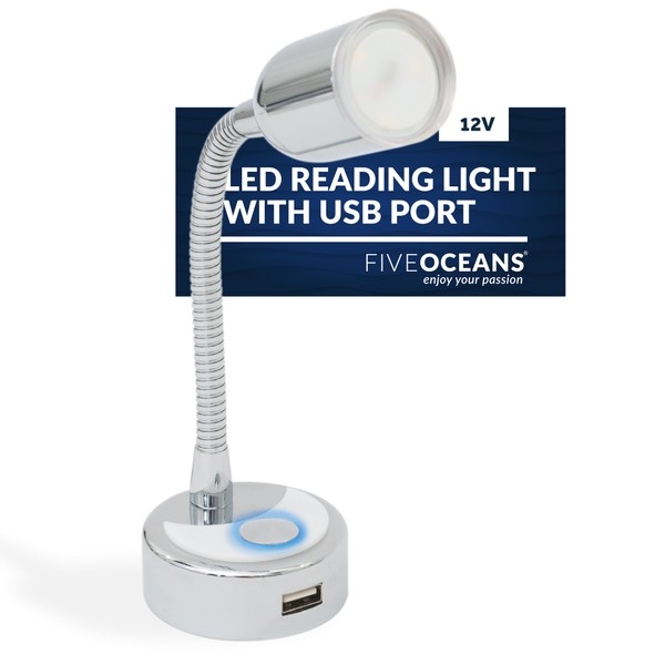Five Oceans RV LED Reading Light with Charging USB Port,