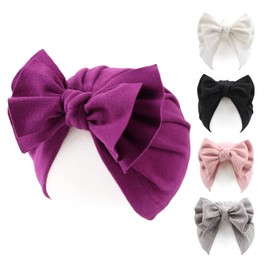 Pesaat Baby Girl Cotton Newborn Hospital Hat Infant Caps Bow Baby Beanie Hats for Girls Spring Summer 0-36 Months (5PCS-D, 0-3 Years)