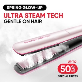 Beautigo Steam Pro Hair Straightener Steam Vent Tech Fast Heat Up Black Comfort Gift pink hairstyler Spring hair styling tools