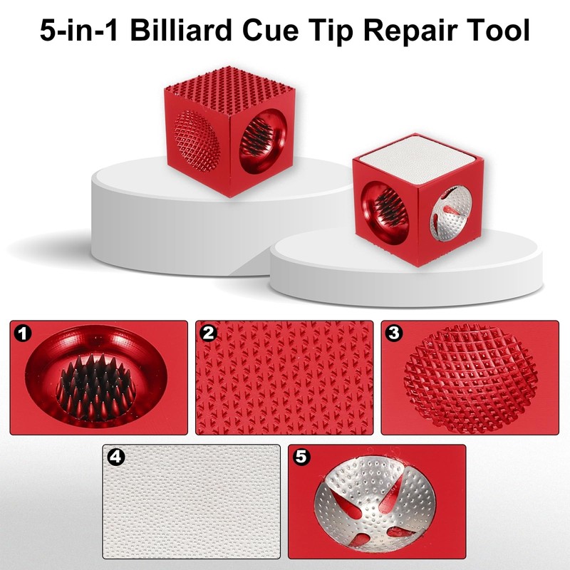 PATIKIL Cube Billiard Pool Cue Tip Repair Tool, 5-in-1 Pool