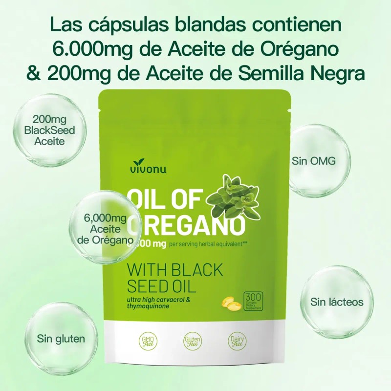 Vvivonu Aceite Orégano 6000mg 300 Cápsulas