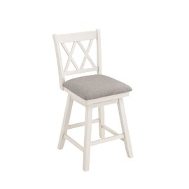 Home 2 Office Brookline Swivel Bar Stool Chair with 360° Turn Mechanism, Rustic Farmhouse Stools for Kitchen Counter with Cushion, 24" Seat Height, Creamy White