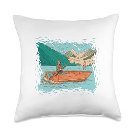 Angel Fishing, lustige Sprüche Man Fishing on The Lake Comic for Men Women Children Throw Pillow, 18x18, Multicolor