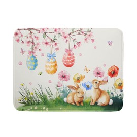 Giwawa Easter Bunny Dish Drying Mat, Spring Rabbits Eggs Hunt Dish Drainer Mats for Kitchen Countertop, Watercolor Floral Absorbent Reversible Dish Drying Pad Decor, 18x24inches, Large
