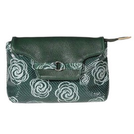 Makeup Bag PU Green with Flower Design
