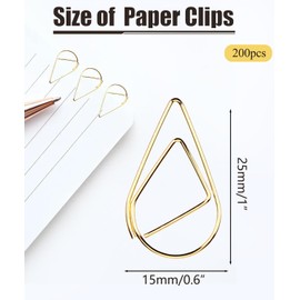 200 Pcs Teardrop Paper Clips Bulk,Stainless Steel Rust-Resistant Paperclips for Wedding Invitations, 3X Stronger Hold with Mirror Polish (Gold, 1inch)