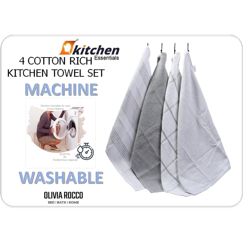 Olivia Rocco 4 Pack Tea Towel Kitchen Tea Towels Cotton