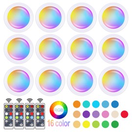 Wireless 16 Color Changing LED Puck Light 12 Pack LED Under Cabinet Lighting Closet Light Battery Powered Night Lights with Remote Control Dimmer & Timing Function