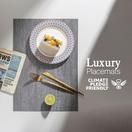 LEXMORE PVC Woven Placemats 8 PCS Wipeable Indoor/Outdoor Table Mats Washable Vinyl Place Mat for Dining Table, Set of 8-Gray