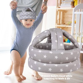 Baby Safety Helmet, Infant Baby Head Protector Head Cushion Bumper Bonnet, Soft Headguard for Toddler Learning to Walk, Grey Star Style