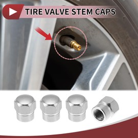 HEROFFIX 4 Pcs Decorative Tire Valve Stem Caps 14.3mm Tyre Valve Dust Covers for Most Cars Truck Silver Tone Aluminum Alloy