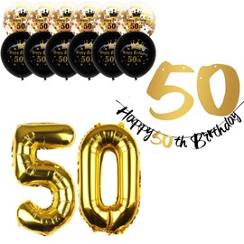 ZWWsullo Birthday Decoration Black Gold Set Decoration 50th Birthday Man Birthday Decoration with Happy Birthday Banner 50th Birthday Party Decoration Black Gold Decoration 50th Birthday Decoration