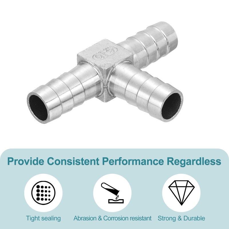 sourcing map 2Pcs 3/4" Tee Hose Barb Pipe Fitting, 304