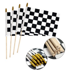 4 Pcs Checkered Flags Black and White Racing Flags, 8 X12 Inch Hand Held Stick Small Racing Flags with Wood Stick, Great Reusable Decoration for Car Racing Themed Event