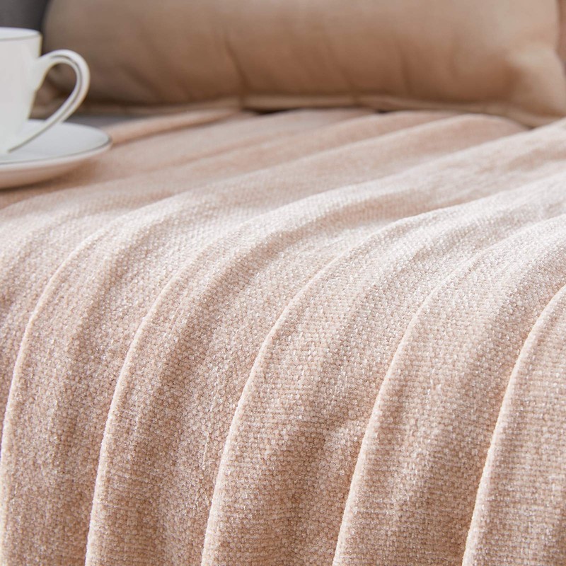 BOURINA Chenille Throw Blanket with Decorative Fringe for Couch Sofa
