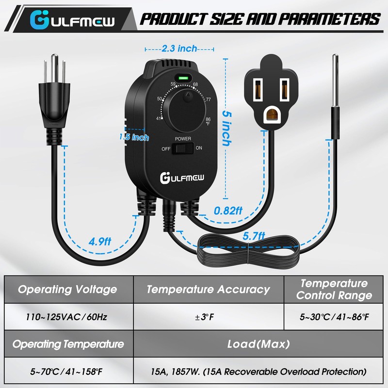 1 Pcs Thermostat Outlet for Heater, Temperature Controller Outlet with