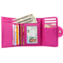 Big Skinny Women's Leather Trixie Tri-Fold Wallet, Holds Up to 30 Cards, Fuchsia,Compact,Lightweight