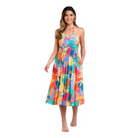 La Blanca Women's Midi Dress Swimsuit Cover Up, Multi//Fantasy Resort, Large