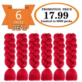 SHUOHAN 6 Packs Kanekalon Ombre Jumbo Braiding Hair Extensions 24 Inch High Temperature Synthetic Fiber Hair Extension for Box Braids Crochet Braids Braiding Hair (Red)