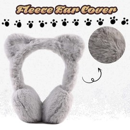 Children's Winter Ear Warmers Made of Soft Plush Girls Boys Warming Earmuffs with Cute Cat Ears (Grey Cat), Grey cat