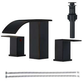 RUMOSE 8 inch Bathroom Faucets Set Oil Rubbed Bronze Bathroom Sink Faucet 3 Hole with Pop Up Drain Widespread 2 Handles Stainless Steel Lavatory Vanity Faucet Waterfall Bathroom Faucet Deck Mounted