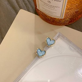 Silver Heart Stud Earrings for Women, 925 Steling Silver Stud Earrings, Blue Love Heart Gold Studs for Wife Girlfriend, Hypoallergenic Jewellery Gift for Women