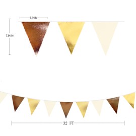 Brown Beige and Gold Party Decorations Fabric Triangle Pennant Banner Flag Bunting Garland for Boho Neutral Rustic Cowboy Western Teddy Bear Birthday Baby Shower Graduation Engagement Party Supplies