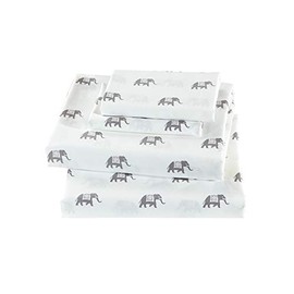 Mk Home 4pc Queen Sheet Set White Grey Elephant New